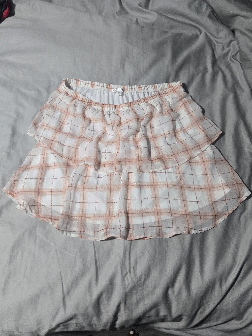 Pink Plaid Ruffled Mini Skirt